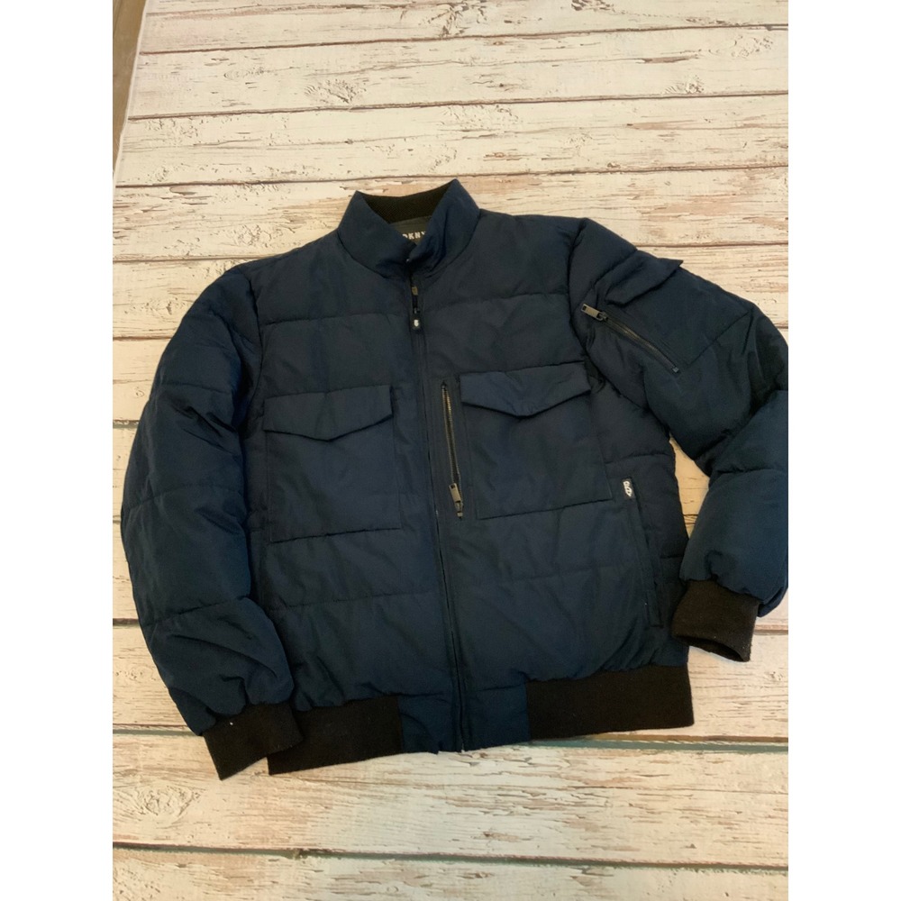 DKNY Mens Navy Blue Puffer Bomber Jacket Insulated Full Zip Coat Size M